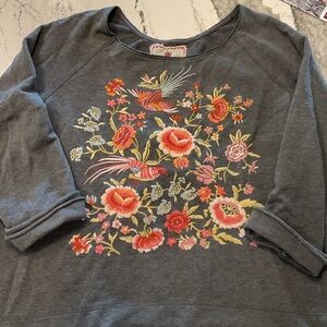 Johnny Was Los Angeles Floral Embroidered French Terry Sweatshirt